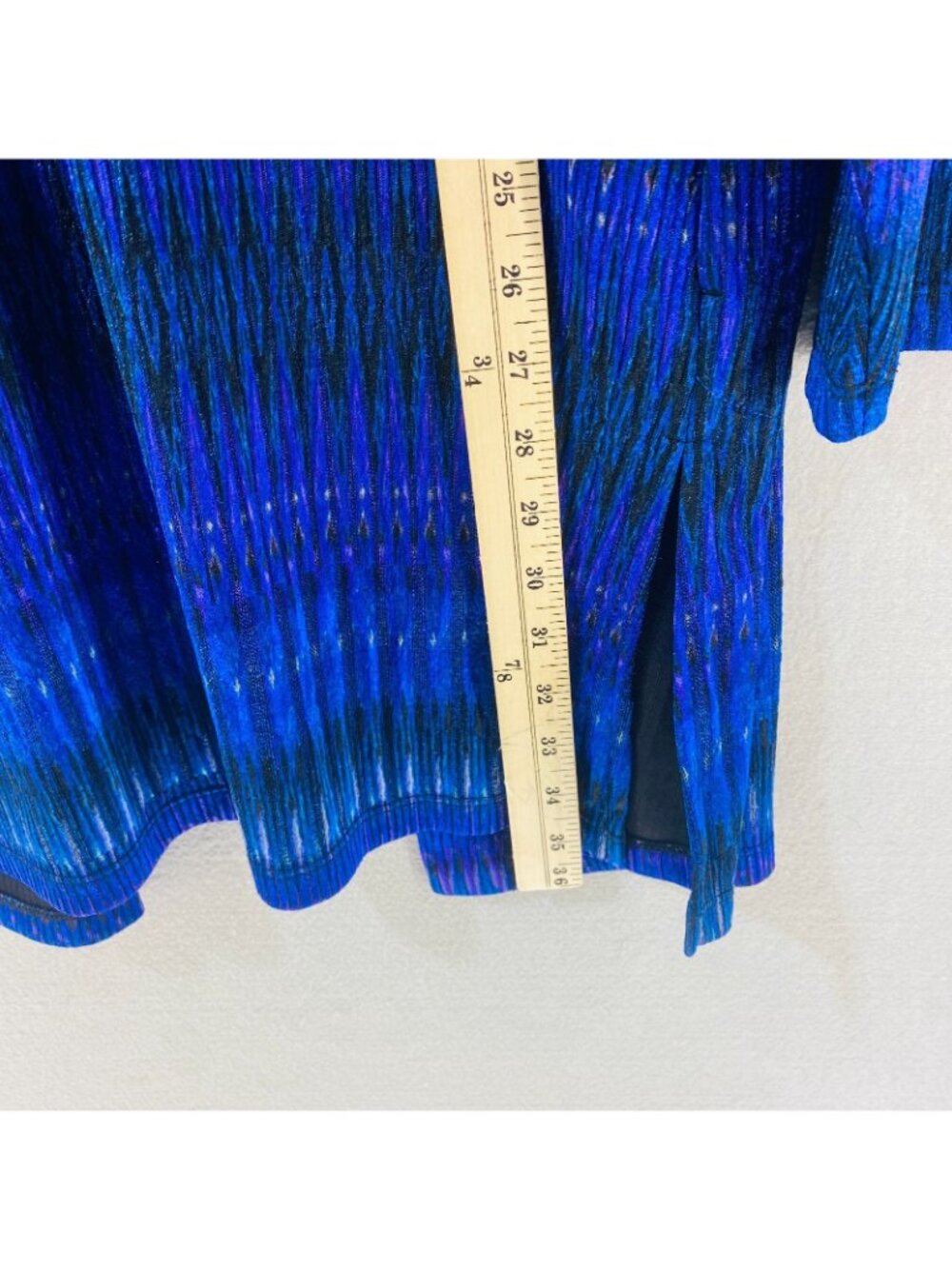 Susan Graver Liquid Knit Sweate XL Purple Blue Stretch Abstract Open Cardigan - Picture 12 of 14